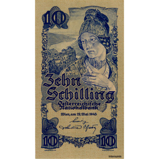 Österr.Nationalbank - 10 Schilling 1945, KN.5 stellig, Papier dick, Rs.Großglockner, (KK. 221a/P114/ANK 251a) Erh. I
