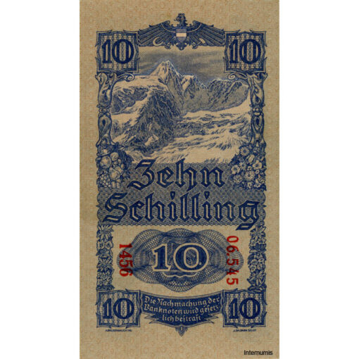 Österr.Nationalbank - 10 Schilling 1945, KN.5 stellig, Papier dick, Rs.Großglockner, (KK. 221a/P114/ANK 251a) Erh. II+ – Bild 2