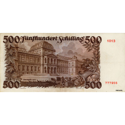 Österr.Nationalbank - 500 Schilling 1953, Vs.Prof.Wagner-Jauregg, Rs.Univerität Wien, (KK.240/ANK 270) Erh. III- – Bild 2