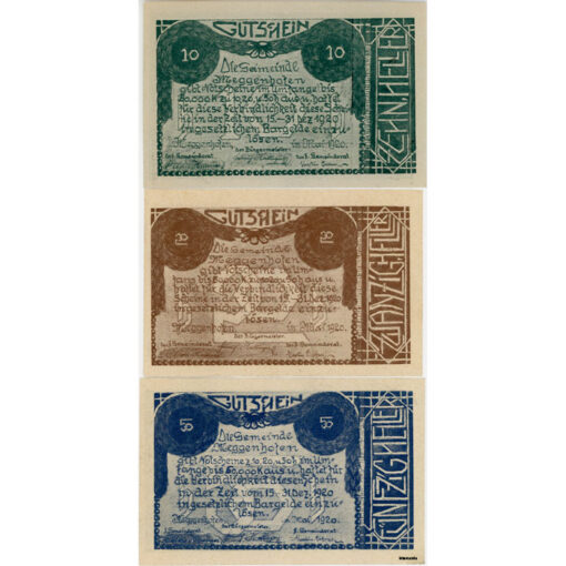 Meggenhofen(OÖ) - 10,20,50 Heller 1920, Aufdruck silber, (KKN.S603)III)c) Erh. I-