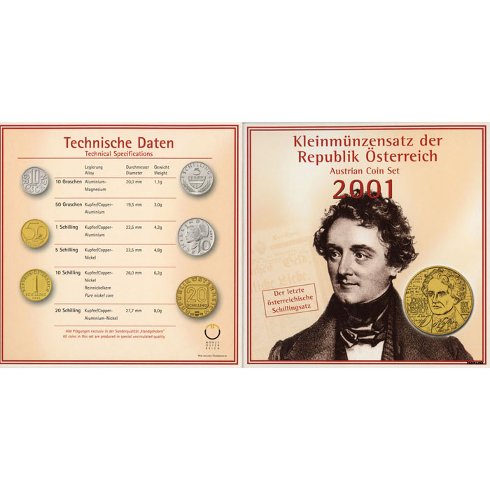 Österreich - offizieller Kleinmünzensatz 2001,** letzter Kleinmünzensatz in Schilling**, Erh. Hgh/Blister