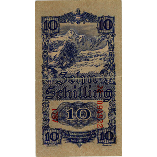 Österr.Nationalbank - 10 Schilling 1945, KN.6 stellig, Rs.Großglockner, (KK. 221b/ANK252/P114) Erh. III/III- – Bild 2
