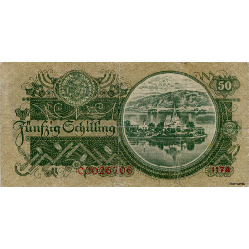 Österr.Nationalbank - 50 Schilling 1945, Wasserzeichen breite Linien, (KK.226a/7ANK 268/P.126) Erh. IV+ – Bild 2