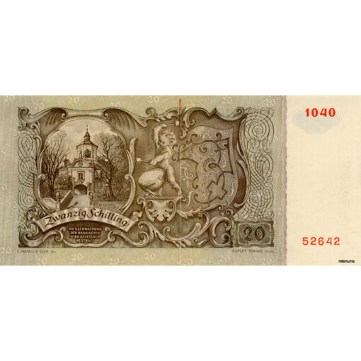 Österr.Nationalbank - 20 Schilling 1950, Vs.Joseph Haydn, Rs.Bergkirche in Eisenstadt, Berichtigte Druckplatte (OESTERREICHISCHE) (KK.237b/ANK 267b/P.129a) Erh. II+ – Bild 2