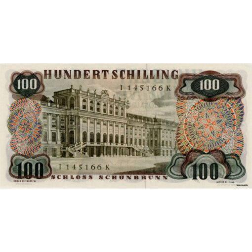 Österr.Nationalbank - 100 Schilling 1960, Vs.J.Strauß, Rs.Schloss Schönbrunn, Vs.Abstand eng, Unterschrift in der Mitte zeigt auf Blattspitze, (KK.244a/ANK274a/P.138a1) Erh. II+ – Bild 2