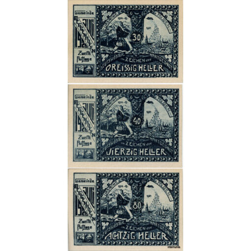 Meggenhofen(OÖ) - 30,40,80 Heller o.D., Kreidepapier, Vs.II.Aufl., Dr.blau, Rs.Zweite Aufl., Dr.blau, (KKN.603)IIa) Erh. I – Bild 2