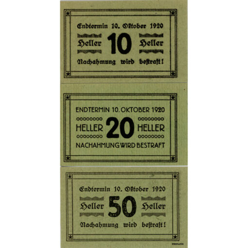 Meggenhofen(OÖ) - 10,20,50 Heller o.D., P.grün,Druck schwarz,Vs.mit Aufdruck 3 in rot, Sonder-Ausgabe 1000 Stück, (KKN.S603)V)b) Erh. I – Bild 2