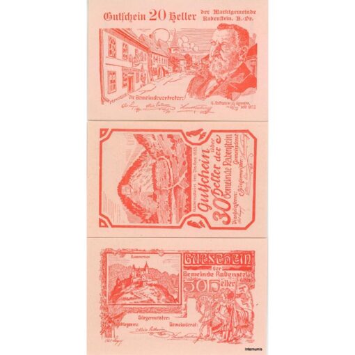 Rabenstein(NÖ) - 20,30,50 Heller 1920, Kreidepapier rosa, Vs.Druck rot, Rs.Druck schwarz, Bst.L, Aufl. 200 Serien, (KKN.S808)XI)e) Erh. I