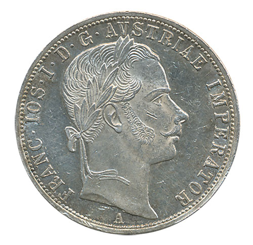 1 Gulden 1860 A, Wien, Punkt nach REX, Av.feine Kratzer, (FW.1456/J.328/AMK.28) Erh. ss+