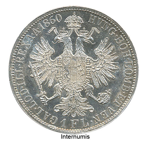 1 Gulden 1860 A, Wien, Punkt nach REX, Av.feine Kratzer, (FW.1456/J.328/AMK.28) Erh. ss+ – Bild 2