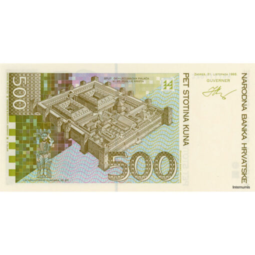 Kroatien - 500 Kuna 31.10.1993, mit Punkt nach ST, XI.ST., (P.34a/1) Erh. UNC – Bild 2