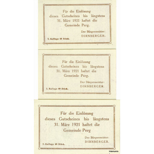Obervormarkt(OÖ) - 10,20,50 Heller (-31.12.1921),Kreidepapier weiß, Dr.Bs.violett, 2.Auflage, 60 Stück, (KKN.S696)II)l) Erh. I