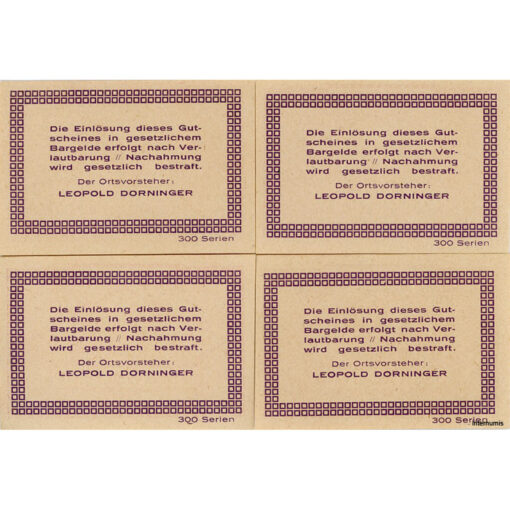 Oberwolfern(OÖ) - 20,50,75,90 Heller o.D., Dr.Bs.rot, Auflage 300 Serien, (KKN.S699)III)b) Erh. I