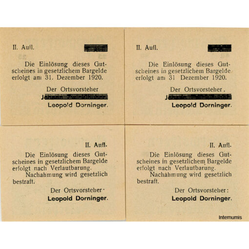 Oberwolfern(OÖ) - 25,40,60,90 Heller o.D., Dr.Bs.grün, II.Auflage, Familie 4, (KKN.S699)II)b) Erh. I/I-