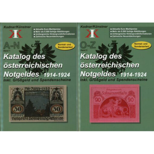 Katalog des Österreichischen Notgeldes,  2 Bände, 1.200 Seiten, 8500 Abbildungen,