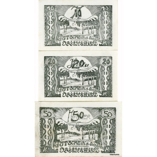 Obervormarkt(OÖ) - 10,20,50 Heller (-31.12.1921),Kreidepapier weiß, Dr.Bs.schwarz, 2.Auflage, 25 Stück, (KKN.S696)II)p) Erh. I/I- – Bild 2
