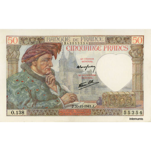 Frankreich - 50 Francs 20.11.1941, (P.93) Erh. AU