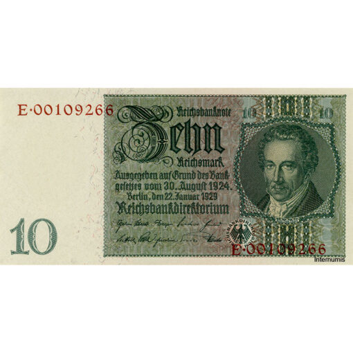 10 Reichsmark 22.1.1929, Wz.Tulpen, o.Prägestempel, o.Udr.Bst.,KN.E, Kriegsdruck, (KK.194c/R.173c/AMK.229b) Erh. I