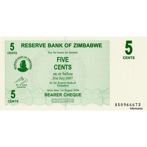Zimbabwe - 5 Cents 1.8.2006, (P.34) Erh. UNC