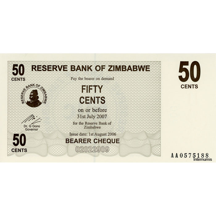Zimbabwe - 50 Cents 1.8.2006, (P.36) Erh. UNC