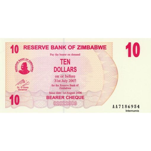 Zimbabwe - 10 Dollars 1.8.2006, (P.39) Erh. UNC