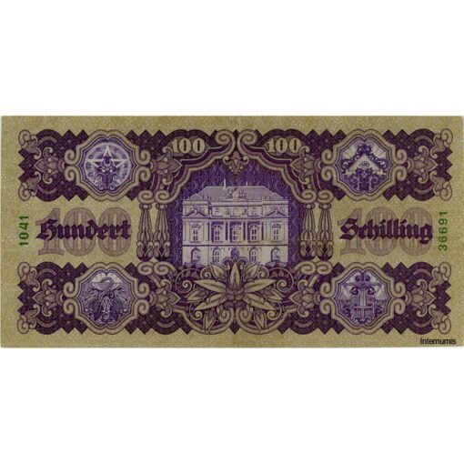 Österr.Nationalbank - 100 Schilling 1927, Aufdruck dunkelviolett, Vs.Frauenkopf mit Stern, Rs.Akademie der Wissenschaft, (KK.185b / AMK 217b / P.97) Erh. III – Bild 2