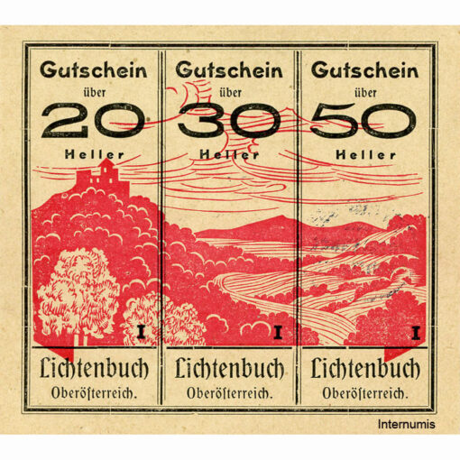 Lichtenbuch(OÖ) - 20,30,50 H. o.D., (-1920) , Kuponform, P.gelblich, Vs.Text : 20h uur, 30h nnr, Gmst. schwarz, 2. Aufl, 3000 St., Bs.Bst.I, (KKN.S519)II)c)I) Erh. I – Bild 2