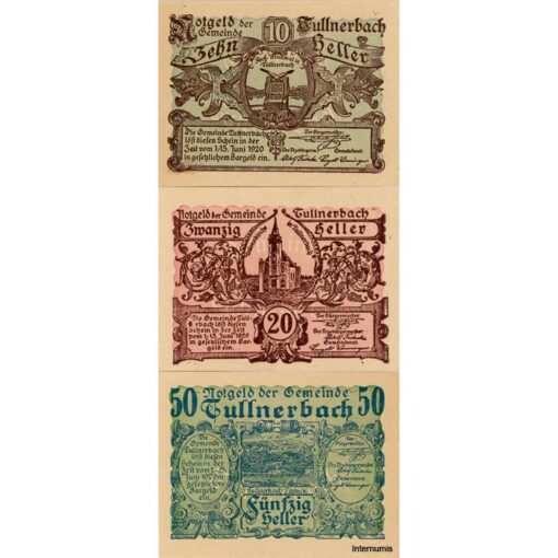 Tullnerbach(NÖ) - 10,20,50 Heller o.D.(1920), (KKN.1084) Erh. I