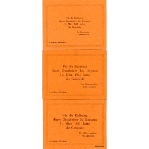 Inzersdorf(OÖ) - 2,10,20 Heller o.D.(-31.3.1921),P.orange,Vs. Dr.schwarz, 1. Auflage 100 Stück., (KKN.S415)II)e) Erh. I/I-