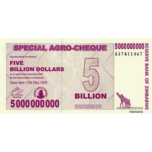 Zimbabwe - 5 Milliarden Dollars 15.5.2008, (P.61) Erh. UNC