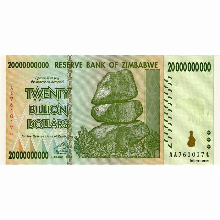 Zimbabwe - 20 Milliarden (Billionen) Dollars 2008, (P.86) Erh. UNC