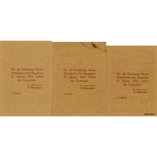 Wimm (OÖ) - 10,20,50 Heller o.D., (- 31.1.1921), P.braun, Dr.braun, 1.Aufl., (KKN.S1237)II)e) Erh. I