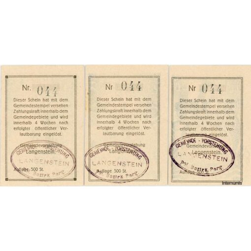 Langenstein(OÖ) - 10,20,50 Heller o.D, Kartonpapier weiss, Vs. mit Gmst. u. KN., Bild Dr.blau, Auflage 500 St., (KKN.S502)IV)a) Erh. I/I-