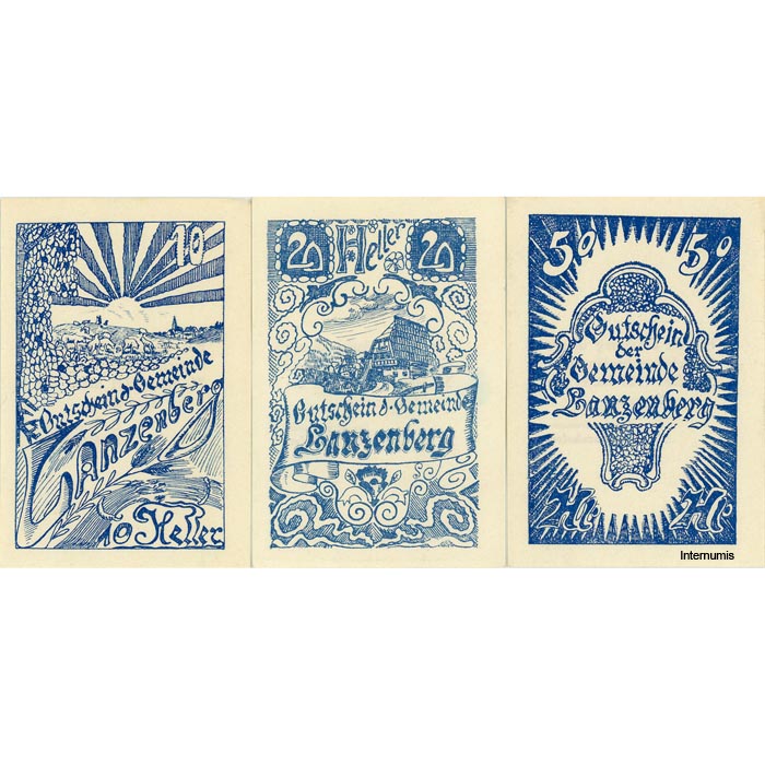 Lanzenberg(OÖ) - 10,20,50 Heller o.D.(- 31.3.1921), Papier glatt weiss, Vs.Druck braun, Rs. Druck blau, (KKN.S504)II)a) Erh. I/I- – Bild 2