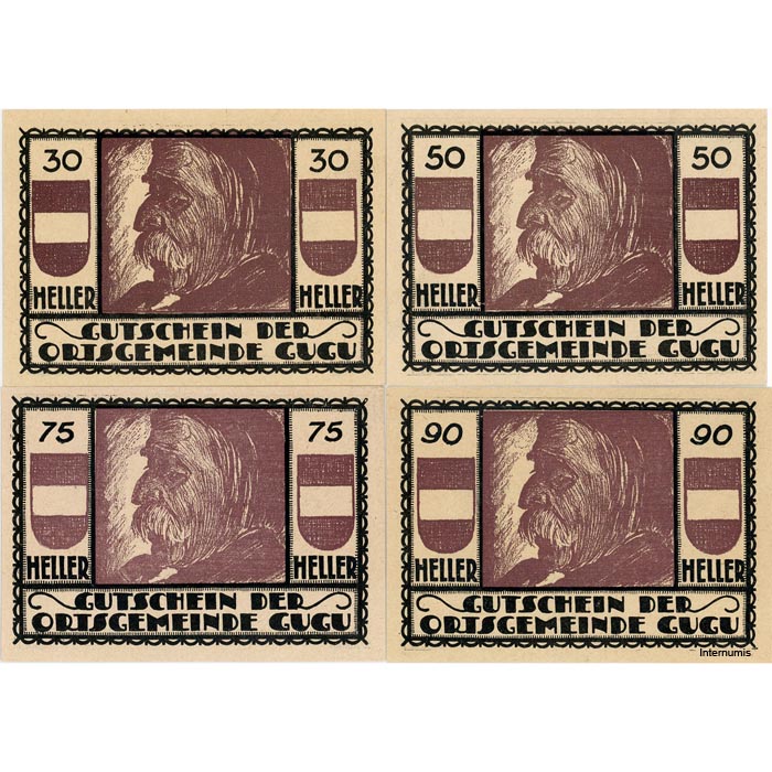 Gugu(OÖ) - 30,50,75,90 Heller o.D.(-31.12.1920), 2. Auflage - Ausgabe I, min.Stockflecken, (KKN.S307)II)a) Erh. I – Bild 2