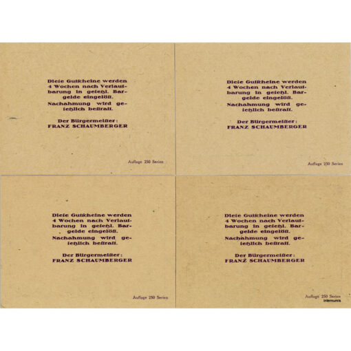 Hacklbrunn(OÖ) - 30,50,75,90 Heller o.D., Kartonpapier, Druck Rückseite blau u. rot, (KKN.S323)II)e) Erh. I