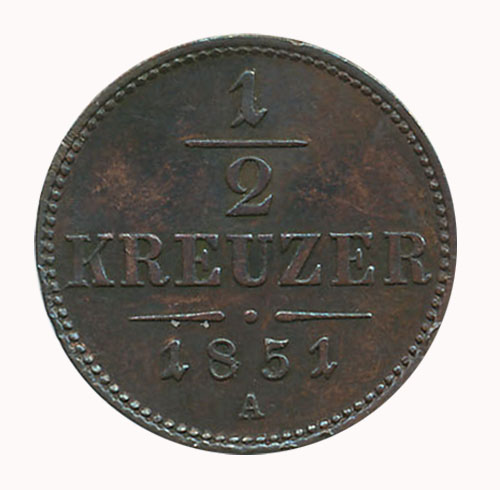 1/2 Kreuzer 1851 A Wien, (FW.1670/J.285/AMK.2) Erh. vz.