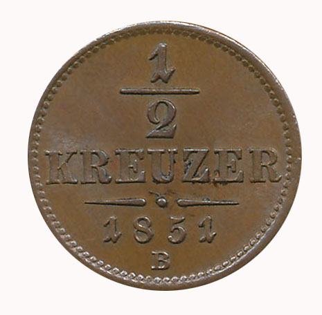 1/2 Kreuzer 1851 B Kremnitz, (FW.1671/J.285/AMK.2) Erh. vz.
