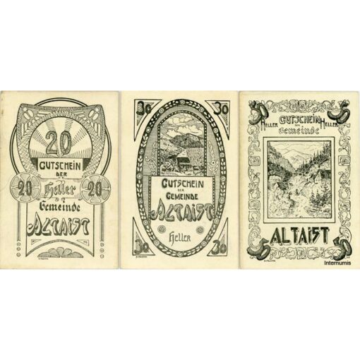 Altaist (OÖ) - 20,30,50 Heller o.D.(-1920), Kp. Weiß, Dr.bds.schwarz mit KN. u.Gmstpl., 250 Serien, (KKN.S23)IV)a) Erh. I/I- – Bild 2