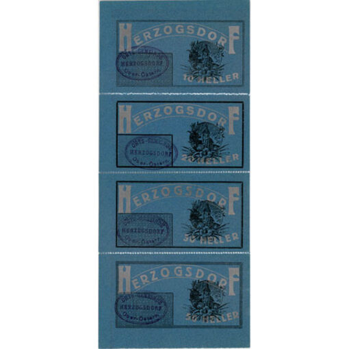 Herzogsdorf(OÖ) - 10,20,30,50 Heller oD, P.blau,  Spezial -Serie, 100St., lose, Vs.Dr.schwarz, KN., Rs. Gmstpl. und Aufdruck in silber, (KKN.S373)V)a) Erh. I/I- – Bild 2