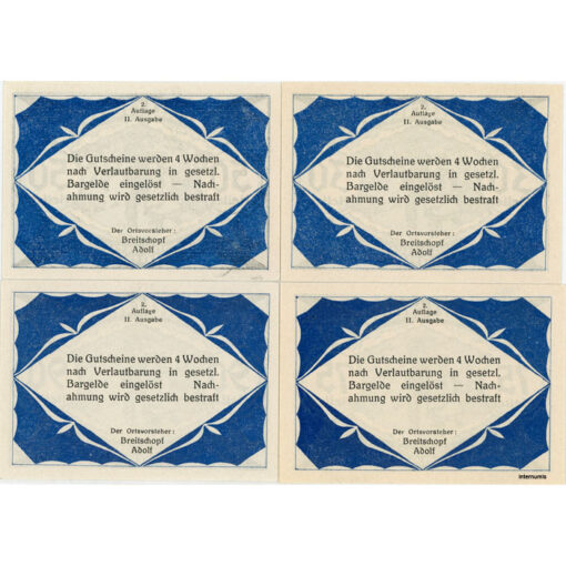 Hundsberg(OÖ) - 30,50,75,90 Heller o.D., Papier weiß,  2. Auflage - II. Ausgabe, (KKN.S402)II)b1) Erh. I-