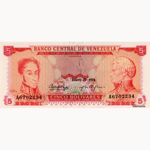 Venezuela - 5 Bolivares 29.1.1974, (P.50h) Erh. AU