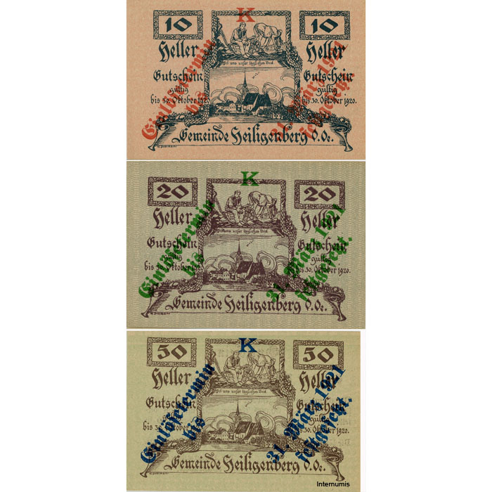 Heiligenberg(OÖ) - 10,20,50 Heller o.D., mit Überdruck Einlösetermin und Bst.K, (KKN.S361)III)K) Erh. I – Bild 2