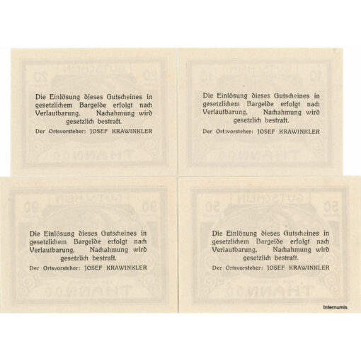 Thann(OÖ) - 20,30,50,75 Heller o.D., Papier weiß, Druck Vs. schwarz, Bs.braun, (KKN.S1067)I)b) Erh. I-