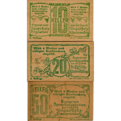 Hadersfeld(NÖ) 10,20,50 Heller 1.6.1920 auf Sperrholzplatten, 2. Auflage, (KKN.327)II)a) Erh. I- – Bild 2