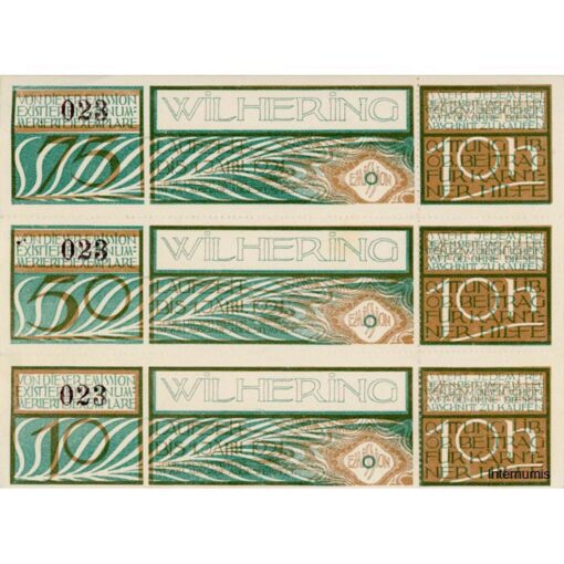 Wilhering(OÖ) -10,50,75 Heller o.D. (-1921), Kreidepapier in perf. Kuponform, Bst. O, KN. schwarz, Gmstpl., Aufl. 471, (KKN.S1236)II)aO) Erh. I/I-