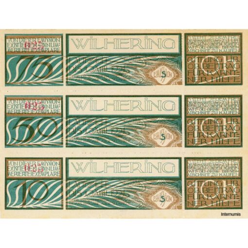 Wilhering(OÖ) -10,50,75 Heller o.D. (-1921), Papier weiß in perf. Kuponform, Bst. S, KN. rot, Gmstpl.rot, Aufl. 471, (KKN.S1236)II)aS) Erh. I-