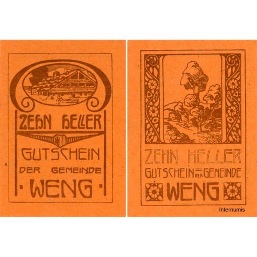Weng(OÖ) - 2x 10 Heller, Haus, Baum, P.orange, Dr.bds.lila, Nr.25, Juli 1920 - 1.2.1921, Aufl. 100 Stück, (KKN.S1171)III)Nr.25) Erh. I- – Bild 2