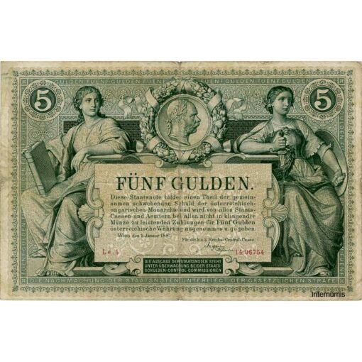K.K.Staats-Central-Casse - 5 Gulden 1.1.1881, (KK.107 / ANK.146/P.A154) Erh. IV+