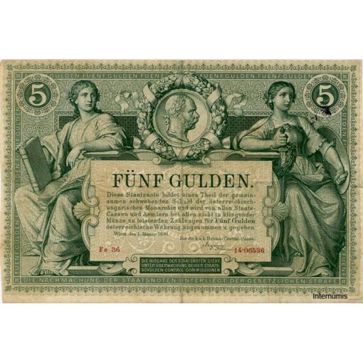 K.K.Staats-Central-Casse - 5 Gulden 1.1.1881, Banknote beschnitten ?, (KK.107 / ANK.146/P.A154) Erh. IV